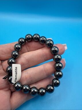 Hematite Bead Stretch Bracelet - Shiny Dark Gray